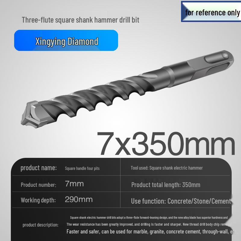 Three-Flute Round & Square Shank Drill Bit for Concrete, Cement, Rebar, Stone, Granite, Marble.