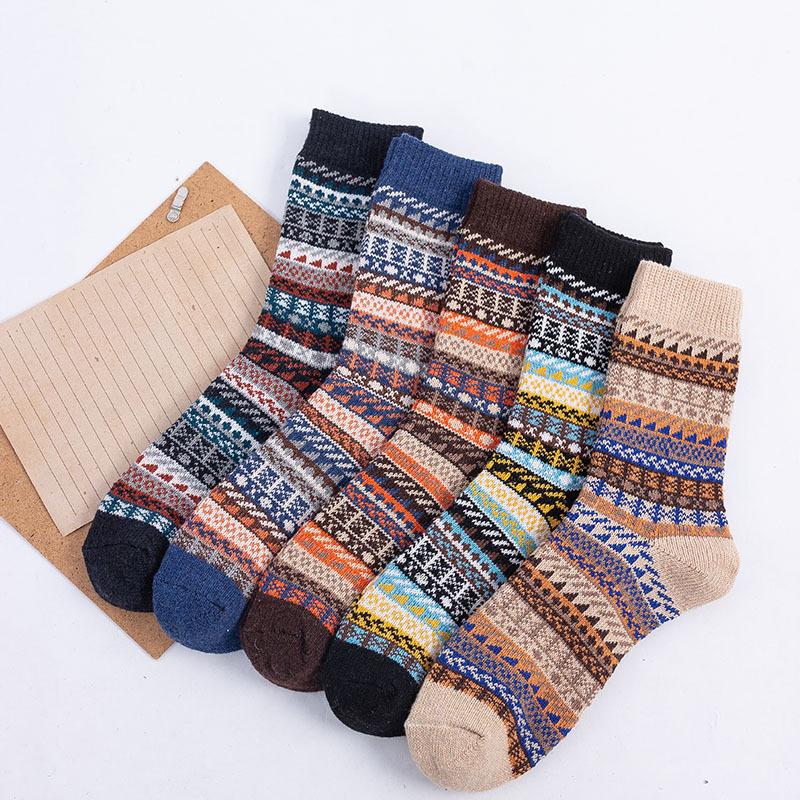 5 Pairs of Thickened and Warm Rabbit Wool Socks for Men In Autumn and Winter with Ethnic Style