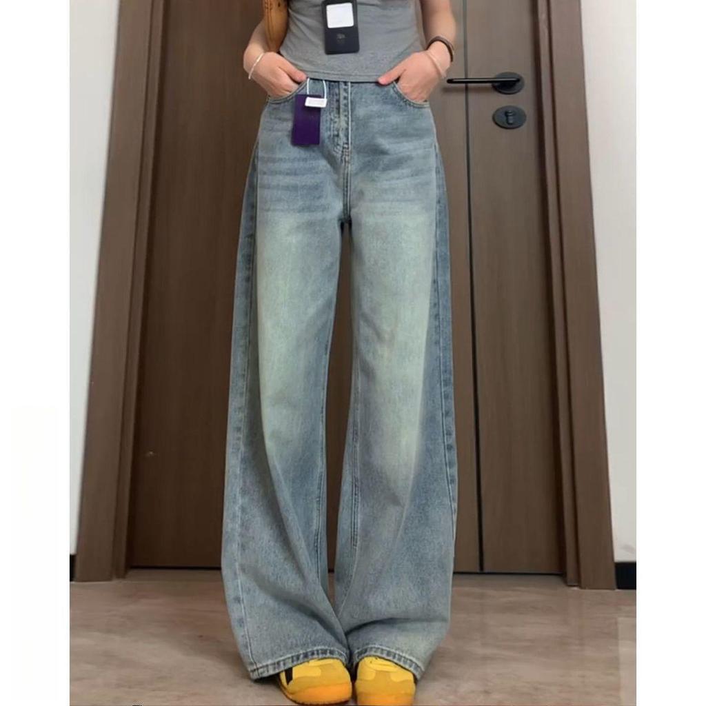 Light Color Fleece-Lined High Waist Wide Leg Jeans for Women - Slimming, Loose Fit, Floor Length for Pear Shape, Autumn/Winter