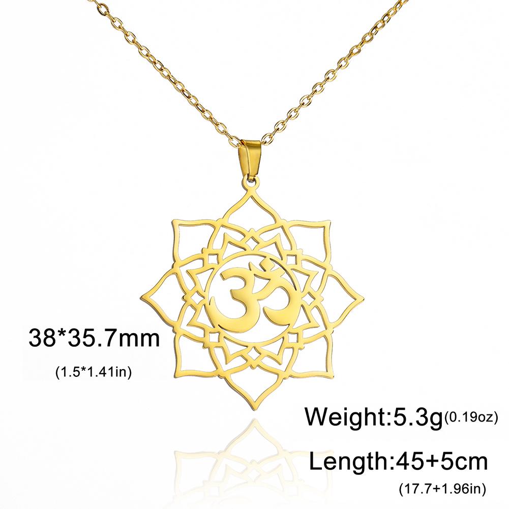 Lucktune Lotus OM Yoga Chakra Symbol Pendant Necklace Women Stainless Steel Buddhism Hindu Amulet Chain Necklace Jewelry Gift