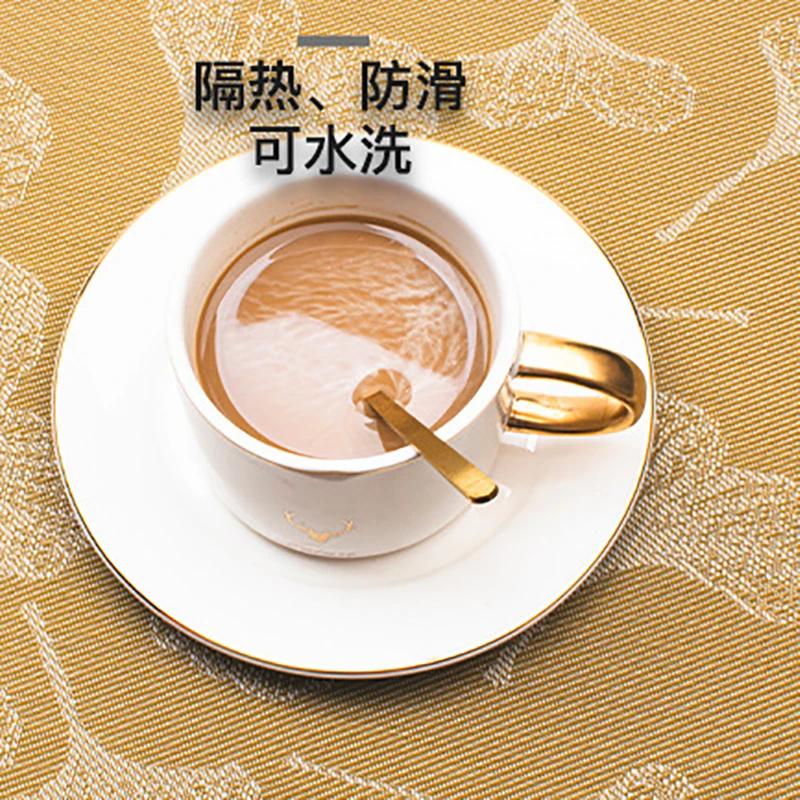 Modern Chinese Ginkgo Leaf PVC Placemat Densely Woven Waterproof Table Mats Eco-Friendly Heat-Resistant Coasters Table Runners