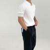 Striped Summer Knit Elastic Polo - Loose Fit Short Sleeve Shirt