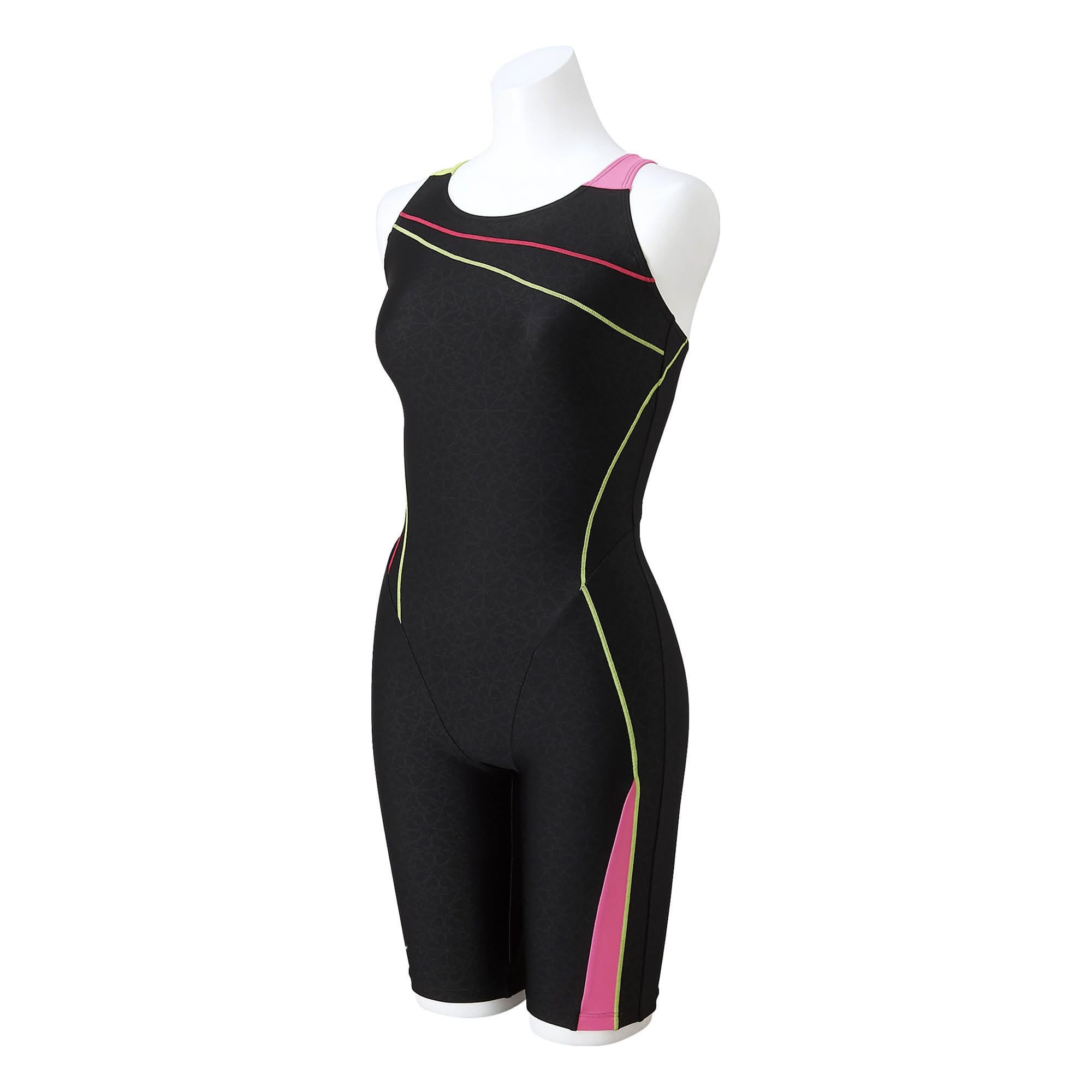

Mizuno Stroke One Swimsuit N2JGA801 All-in-One (Peace Back) Women s, Black/R.Pink