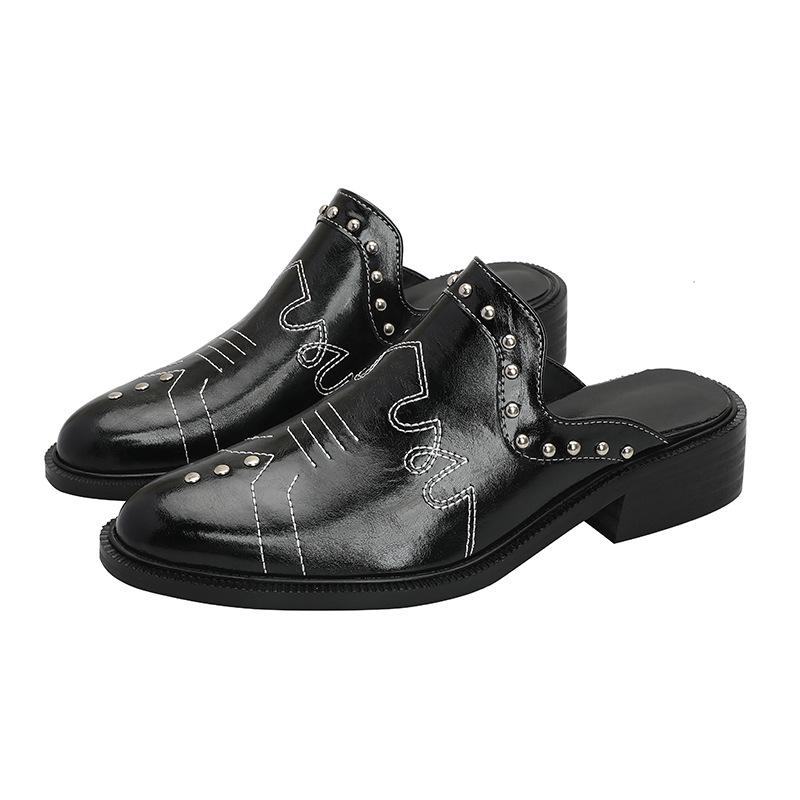 

Женские черные мюли из овчины с острым носком и массивным каблуком - Ретро-тапочки из натуральной кожи для осени 40 чёрный