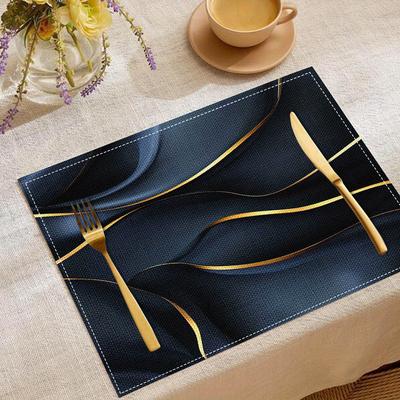 Set di 4 Tovagliette in Lino Design Moderno a Onde Nere e Dorate Tovagliette Lavabili per Sala da Pranzo Cucina Decor