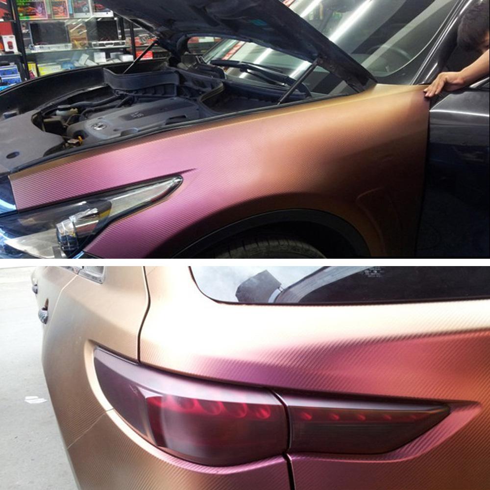 3D Carbon Fiber Grain Purple Chameleon Vinyl Film Wrap Car Interior Styling Color Change Car Sticker A4 Size Sheet Decals