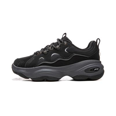 Li Ning Cushioning Slip Resistant Abrasion Resistant Support Height Increasing Low Top Casual Shoes Women's Black AGCW006-5