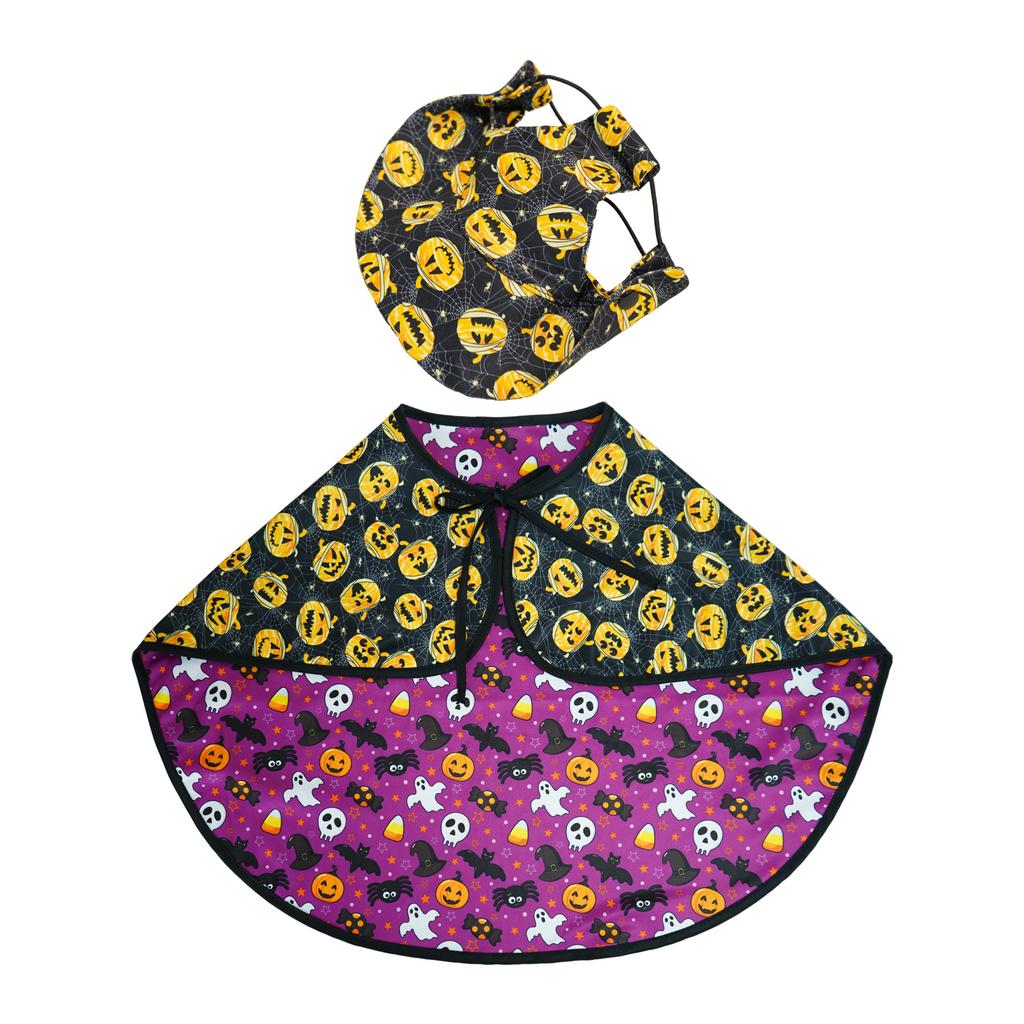 Halloween Pet Costume Set Dog Cat Pumpkin Bat Print Scarf Cape with Hat Adjustable Cosplay Clothes for Party