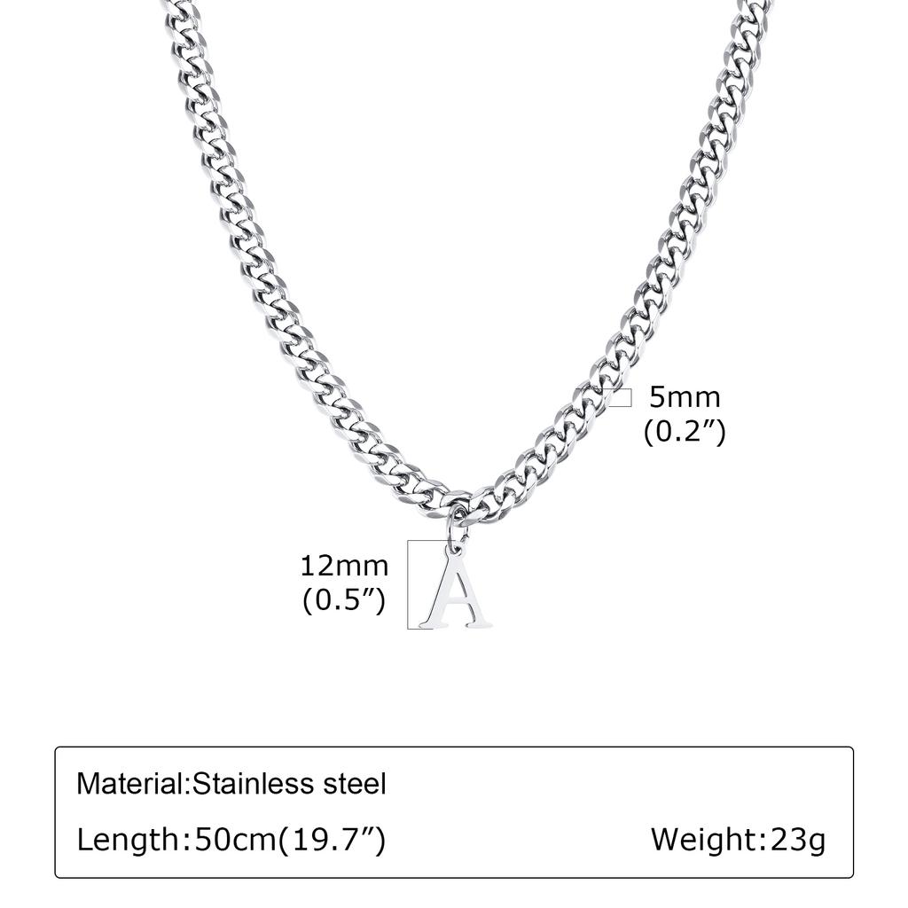 5mm New Stainless Steel Six-edged Grinding Chain Letter A-Z Necklace,Silver Color Fashion English Alphabe Necklace for Men