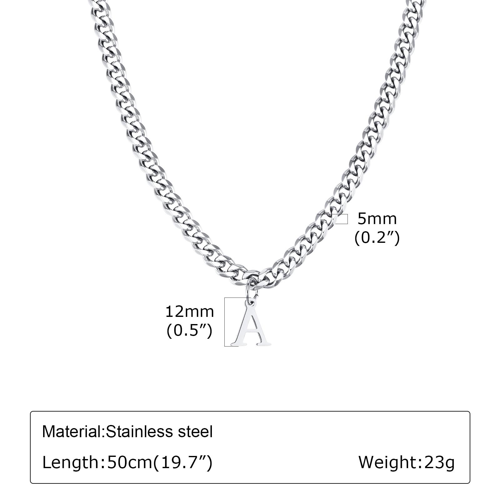 

5mm New Stainless Steel Six-edged Grinding Chain Letter A-Z Necklace,Silver Color Fashion English Alphabe Necklace for Men J