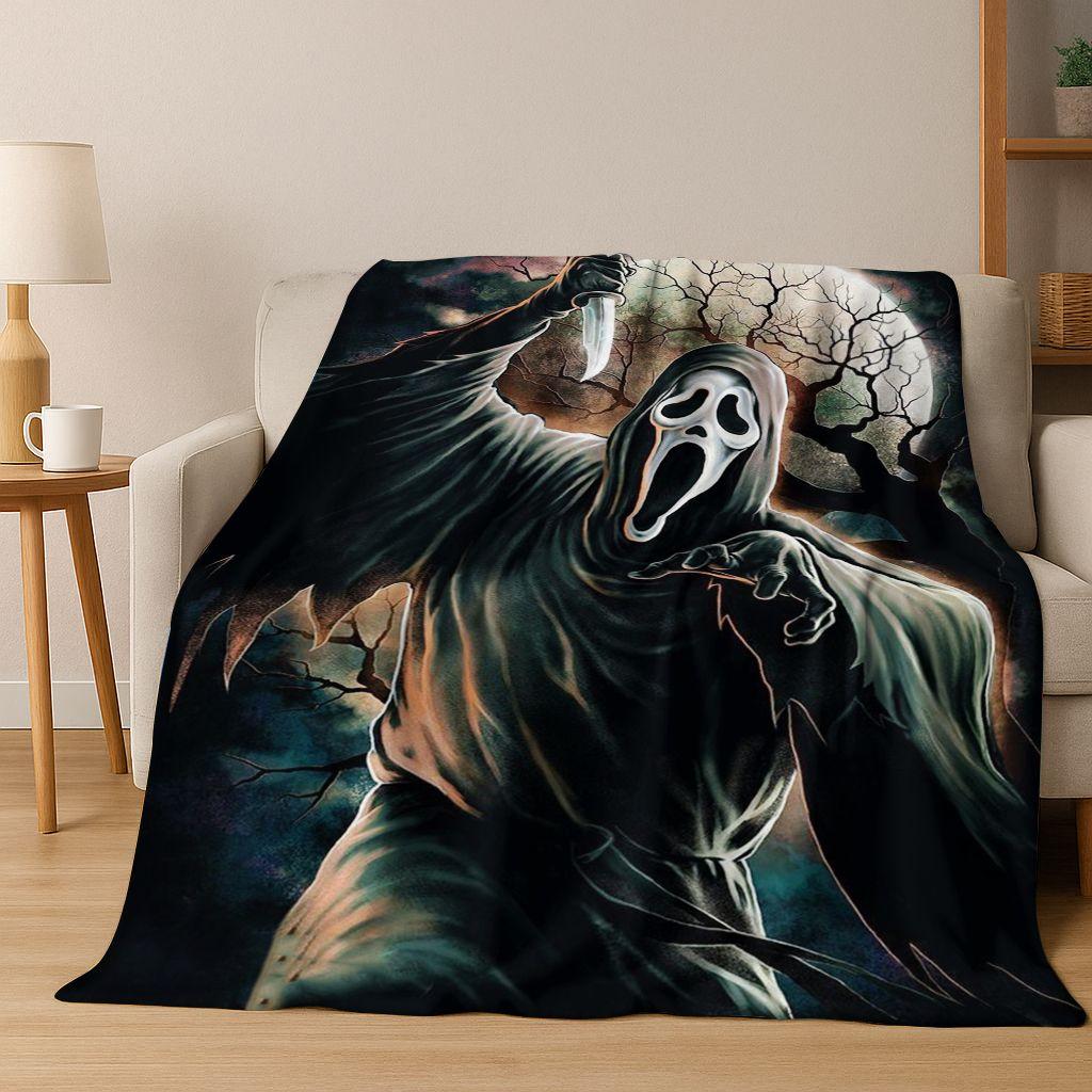 Manta de Franela de Personajes de Terror S-Grito Cara de Fantasma, Manta Suave Acogedora para Hogar Dormitorio Cama Sofá Cubierta de Picnic Regalo para Niños