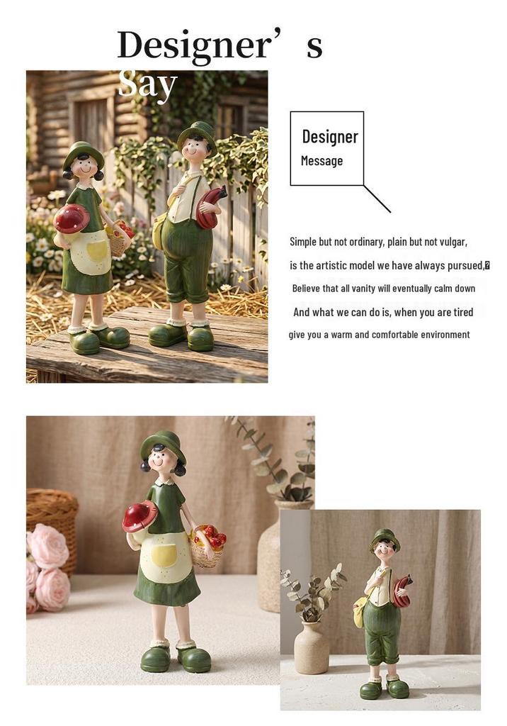 Cute Pastoral Style Resin Ornaments: Rural Couple for Home or Valentine's Decor