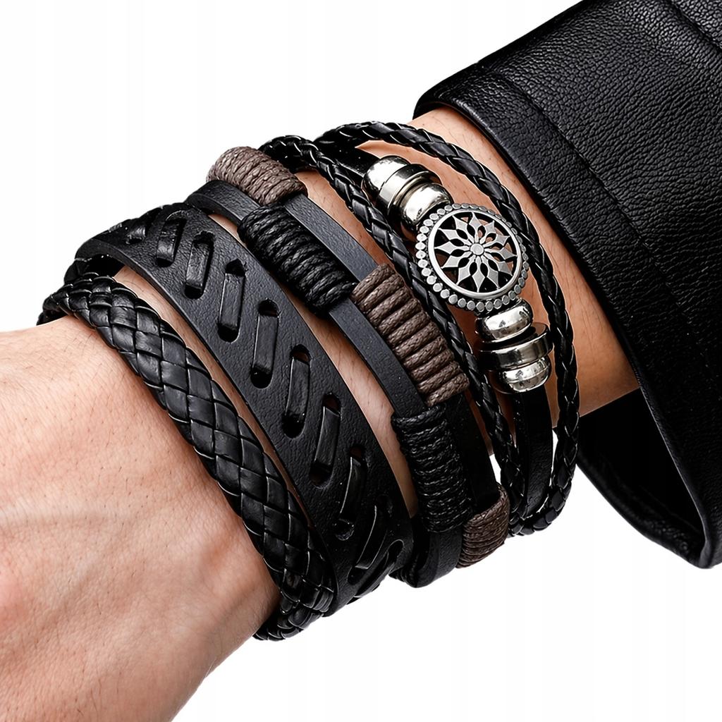 Men' Leather Bracelet Adjustable Titanium Leather Bracelet Gift