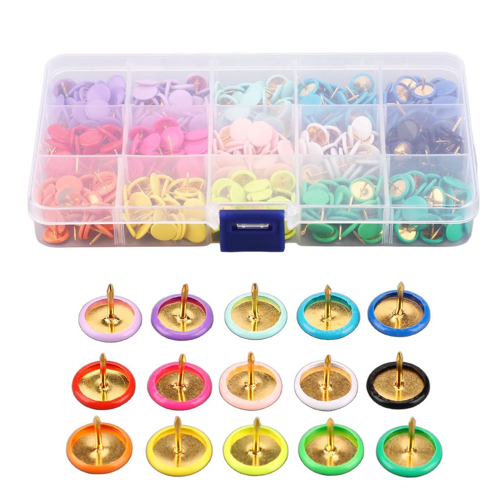 1 Schachtel Reißnägel 15 Farben Farbige gummierte Flachkopf Malerei Dekorative Reißnägel Pinnadeln Mit