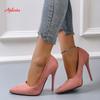 Fashion Aphixta 4.72 Inch Super High Stiletto Heels Pumps Women Solid Office Flock Pointed Toe Party Shoes Woman Plus Large Size 44 45