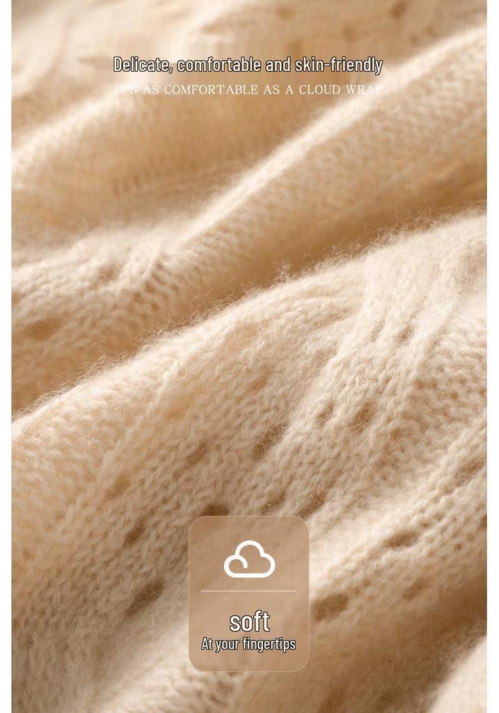 2026 Le Ka Sha Korean Style Mohair Hollow Knit Pullover for Women - Autumn/Winter Fairy Top Sweater