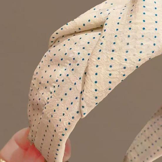 Women Headband Dot Print Knotted Design Wide Brim Sponge Padding Hair Hoop Leisure Casual