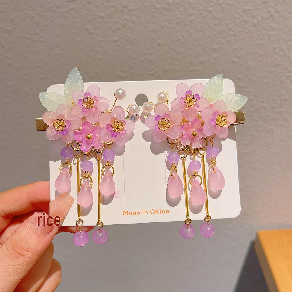 Chinese Style Tassel Hair Accessories for Girls - Hanfu Flower Pendant Headdress & Hair Clips