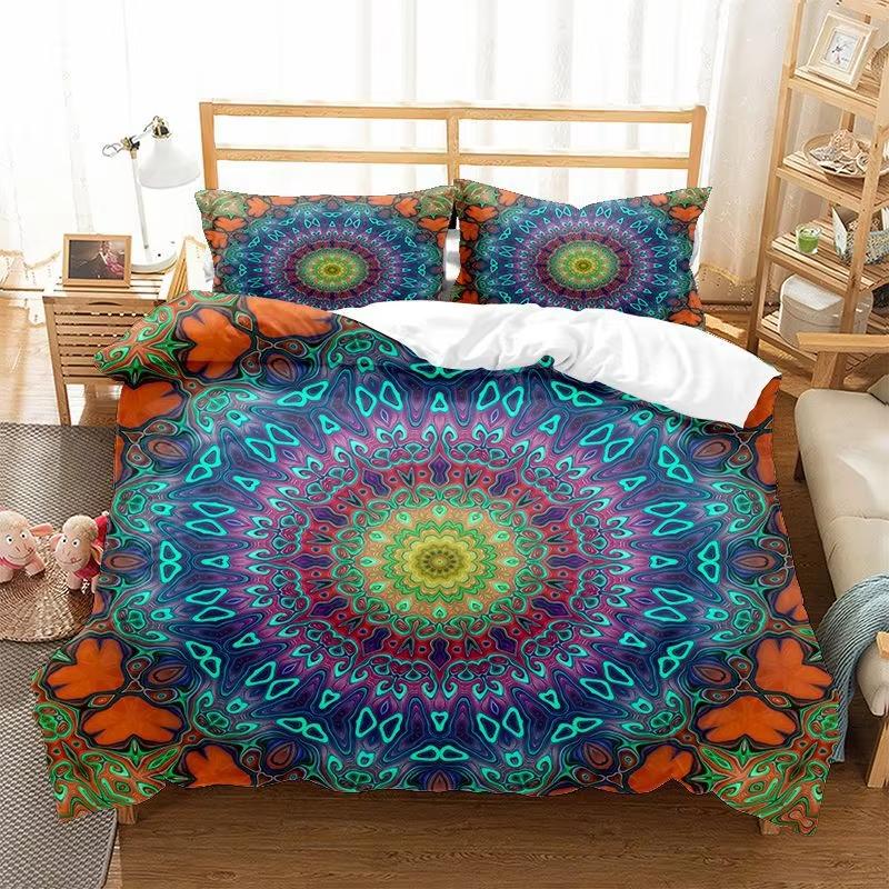 Psykedelisk Mandala Påslakan Bohemia 3D Blommig Sängkläder Set Mikrofiber Abstrakt Geometrisk Täcktäck Cover För Barn Vuxen Dekor