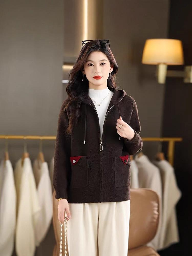 Autumn/Winter Retro Wool Hooded Short Coat with Zipper