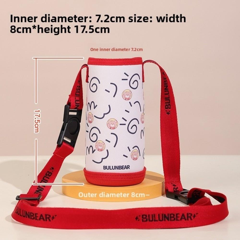 Cute Cartoon Print Sport Water Bottle Bag PU Eco-friendly Cup Holder with shoulder Strap Portable Cup Protective Cover