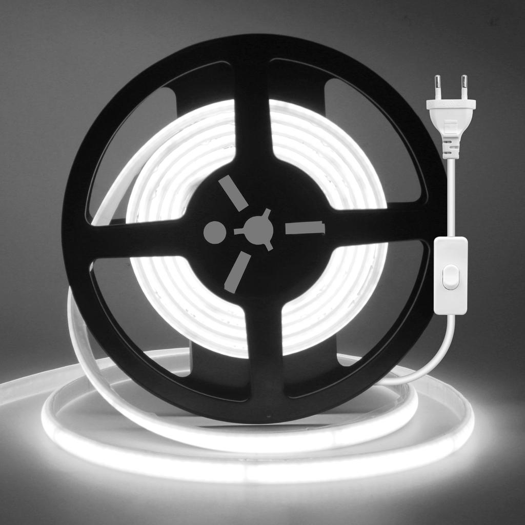 220V Dimmable COB LED Neon Strip Light Waterproof Outdoor Flexible Tape RA90 240LEDs/M with Switch Dimmer Plug