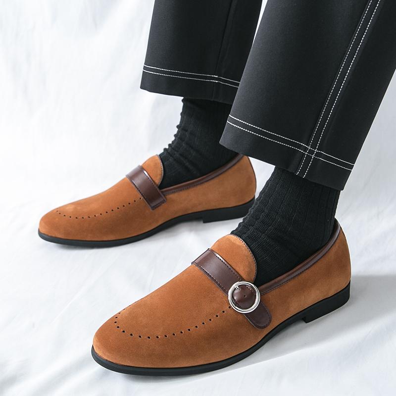 Trendy New Monk Strap Loafers New Men's Pointed Suede Leather Shoes Male Designer Formal Wedding Dress Homecoming Footwear