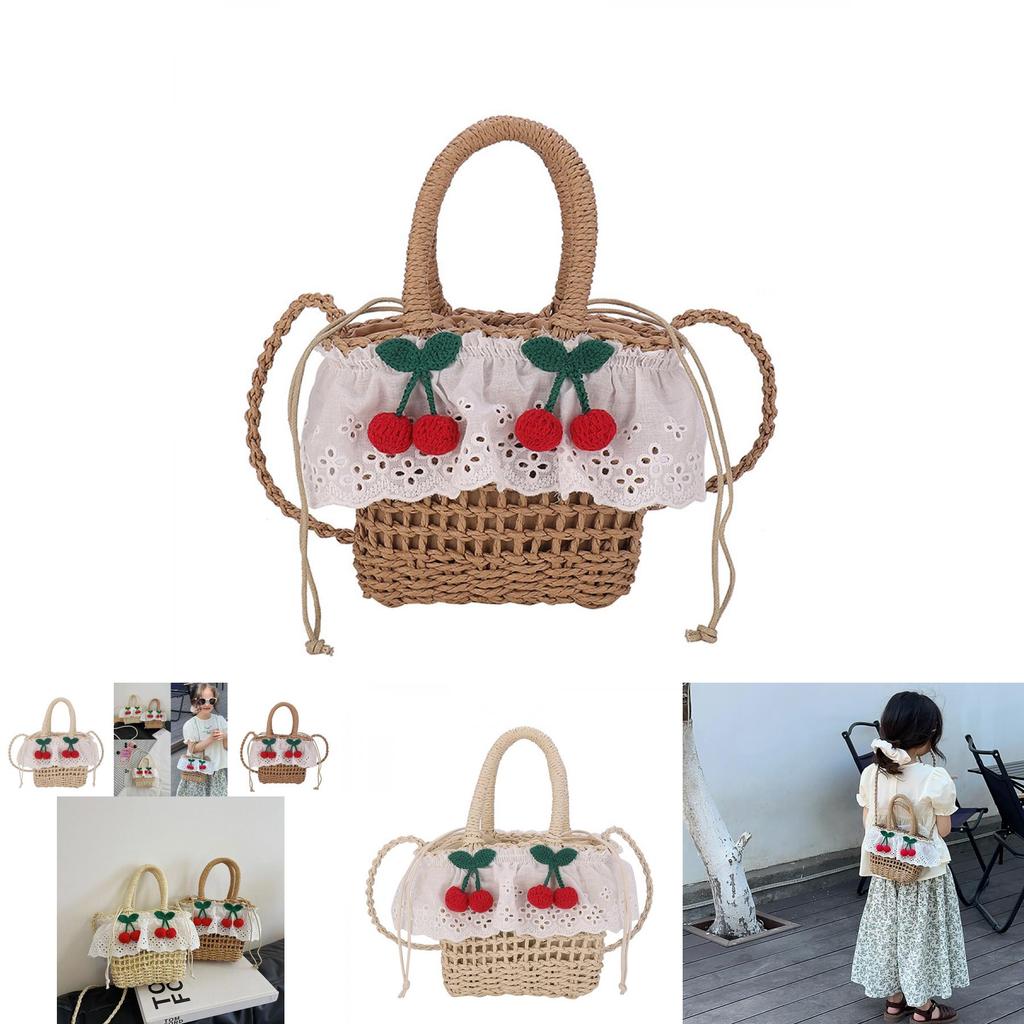 Childrens Straw Handheld Basket With Breathable Design For Summer Beach Play And Daily Use