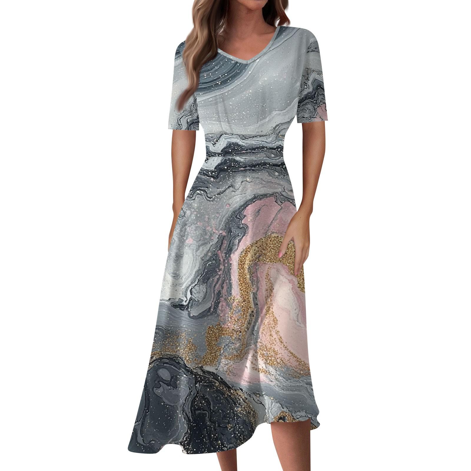 

Женское повседневное модное длинное свободное платье с v-образным вырезом и коротким рукавом на талии XXL