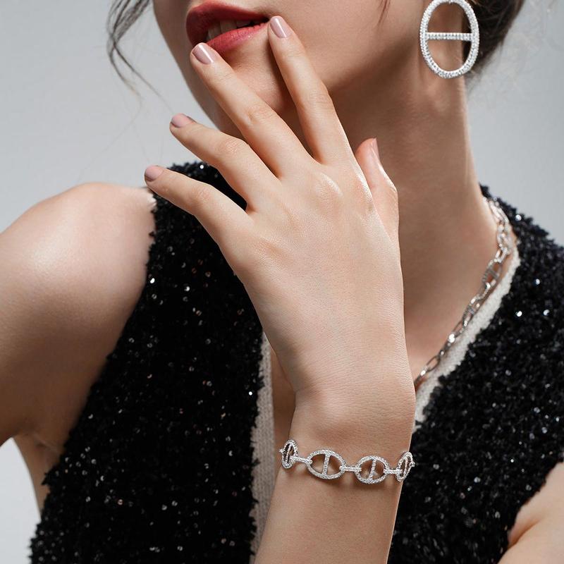 APM Monaco Armband Kettenglied mit Kristall-Diamant-Design eingelegt Geschenkbox für Freundin, 925 Silber synthetischer Zirkonia Armband, gleich AB4398OX