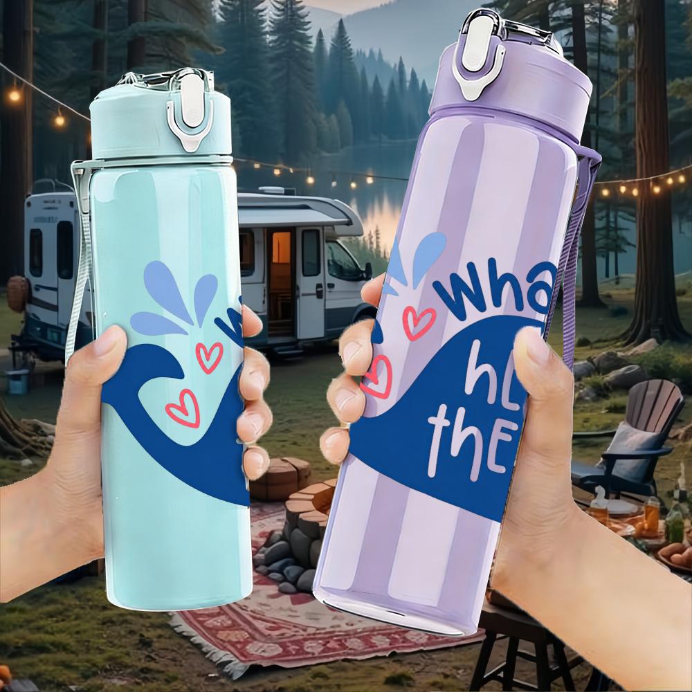 1PC Blue Whale Hello There Text 750ml Color Plastic Sports Water Bottle Leakproof Flip Straw Lid Suitable for Sports Office Home Use