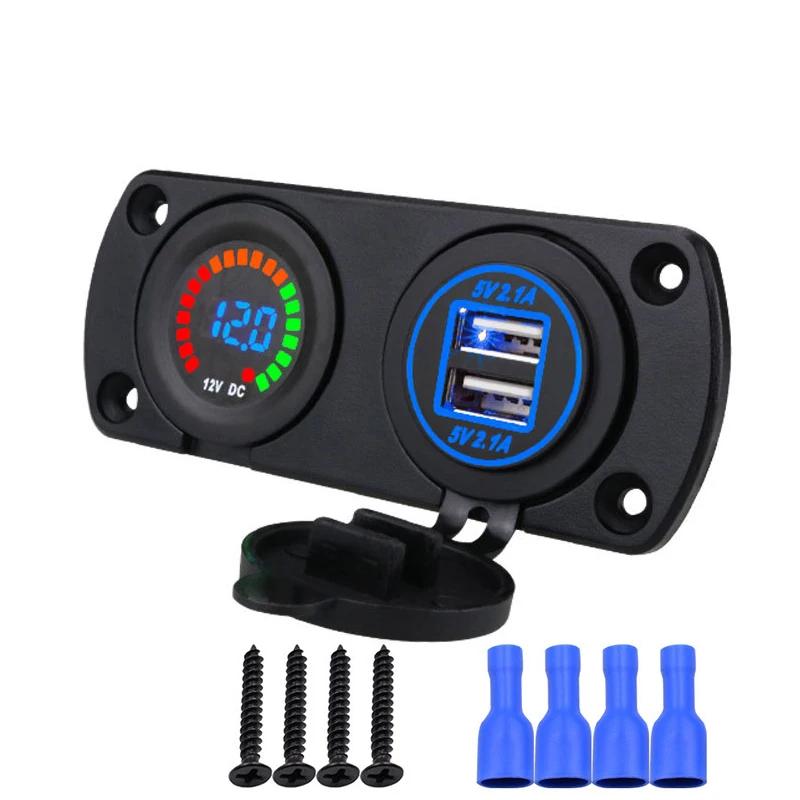 

Панель із 2 отворами, 4,2 A, подвійний USB-зарядний пристрій, водонепроникний вольтметр постійного струму, 12 В, кольоровий екран, світлодіодний цифровий дисплей для автомобіля, вантажівки, квадроцикла, човна синій
