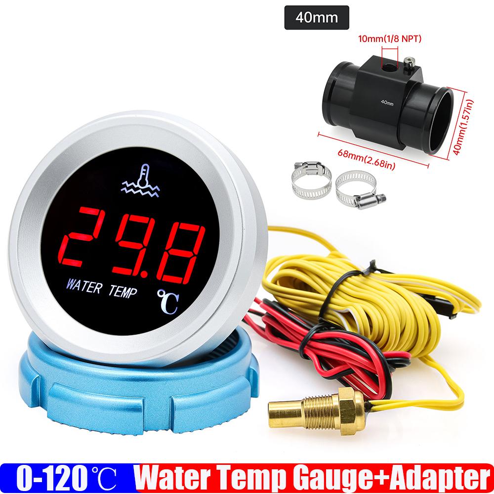 Digital 0-120℃ Water Temperature Gauge with Alarm Radiator Tempe Joint Pipe Sensor Hose Adapter 26-40mm for Gasoline Diesel Car