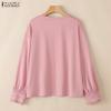 ZANZEA Women Casual Round Neck Loose Long Sleeve Splice Sweatshirt