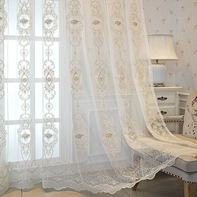 1PC Modern Embroidered Floral Pattern Sheer Curtains, Rod Pocket Design, Machine Washable Polyester Mesh Drapes for Living Room Bedroom