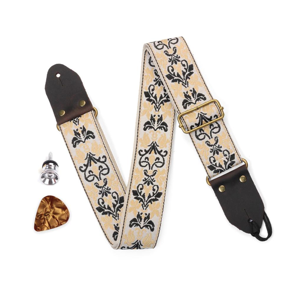Adjustable Guitar Strap Embroidered Nylon Shoulder Strap Leathers End Guitar Straps for Bass, Electric & Acoustic Guitar