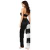 S-3XL Women Latin Dance Tassel Set Lace Up Halter Gold Trim Crop Top with Elastic Waist Contrast Color Pants for Performance