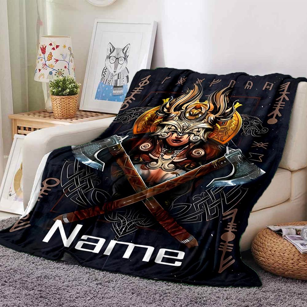 Customiz Name Personality Viking Sign Blanket Soft &Warm Sofa Office Bed Travel Lunch Break Blanket, Gift Suitable All Seasons