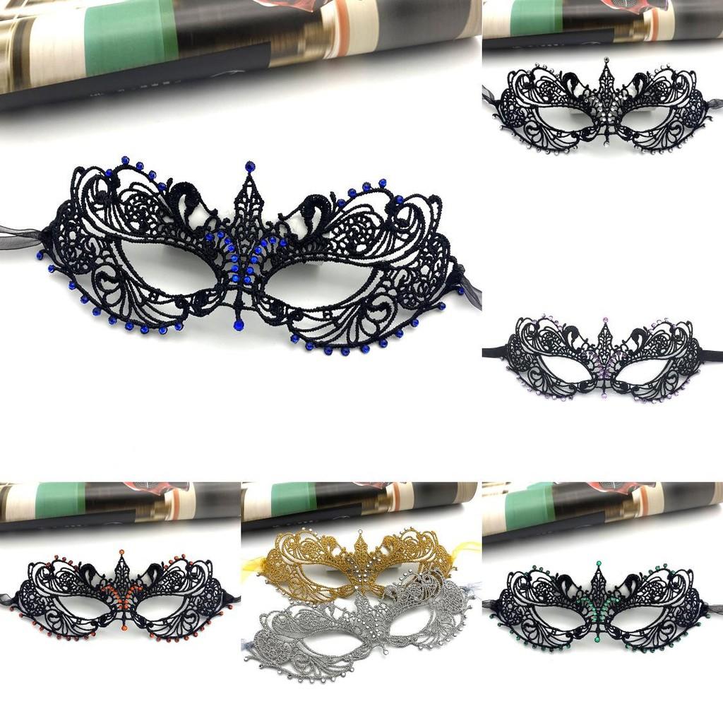 Halloween Lace Mask With Rhinestones For Costume Party And Kids Adults