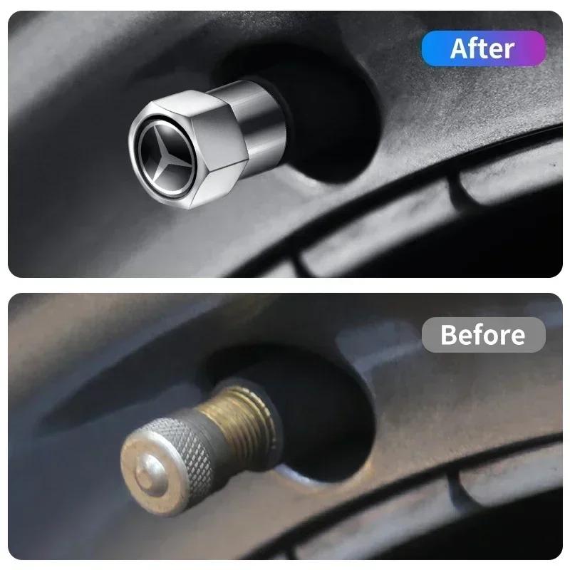 CSC1 4Pcs Metal Car Wheel Tire Air Valve Caps Stem Covers For Mercedes Benz B/C/E/S Class A Class C200L GLC GLE CLA Car accessories