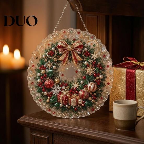 Creative Gifts for Adults DIY Christmas Sun Catcher Kit, Faux Pearl Art Hanging Ornament, Santa Claus Holiday Ornament Tools Xmas Tree Craft