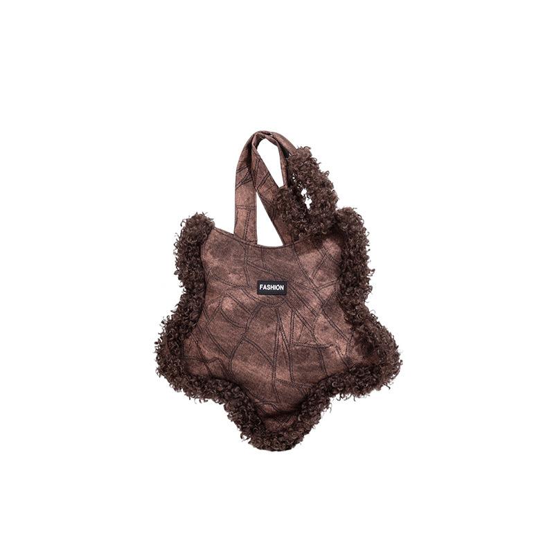 

Осень и зима новая сумка из овечьей шерсти пентаграмма плюшевая сумка нишевый дизайн повседневная лоскутная на плечо кроссбоди коричневый