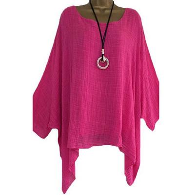 Plus Size Women Fashion Loose Shirt Casual Long Sleeve Top Ladies Solid Color Round Collar Long Shirt