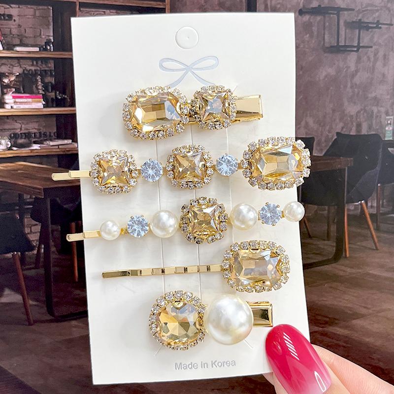 Fashion Shiny Luxury Full Crystal Pearl Women Barrettes Waterdrop Hair Clip Hairgrips Geometric Hair Accessories Korean Headwear