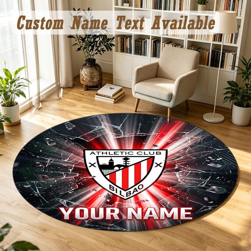Round Rug Custom NameAthletic Bilbao Football Pattern Non Slip Carpet Home Floor Decor