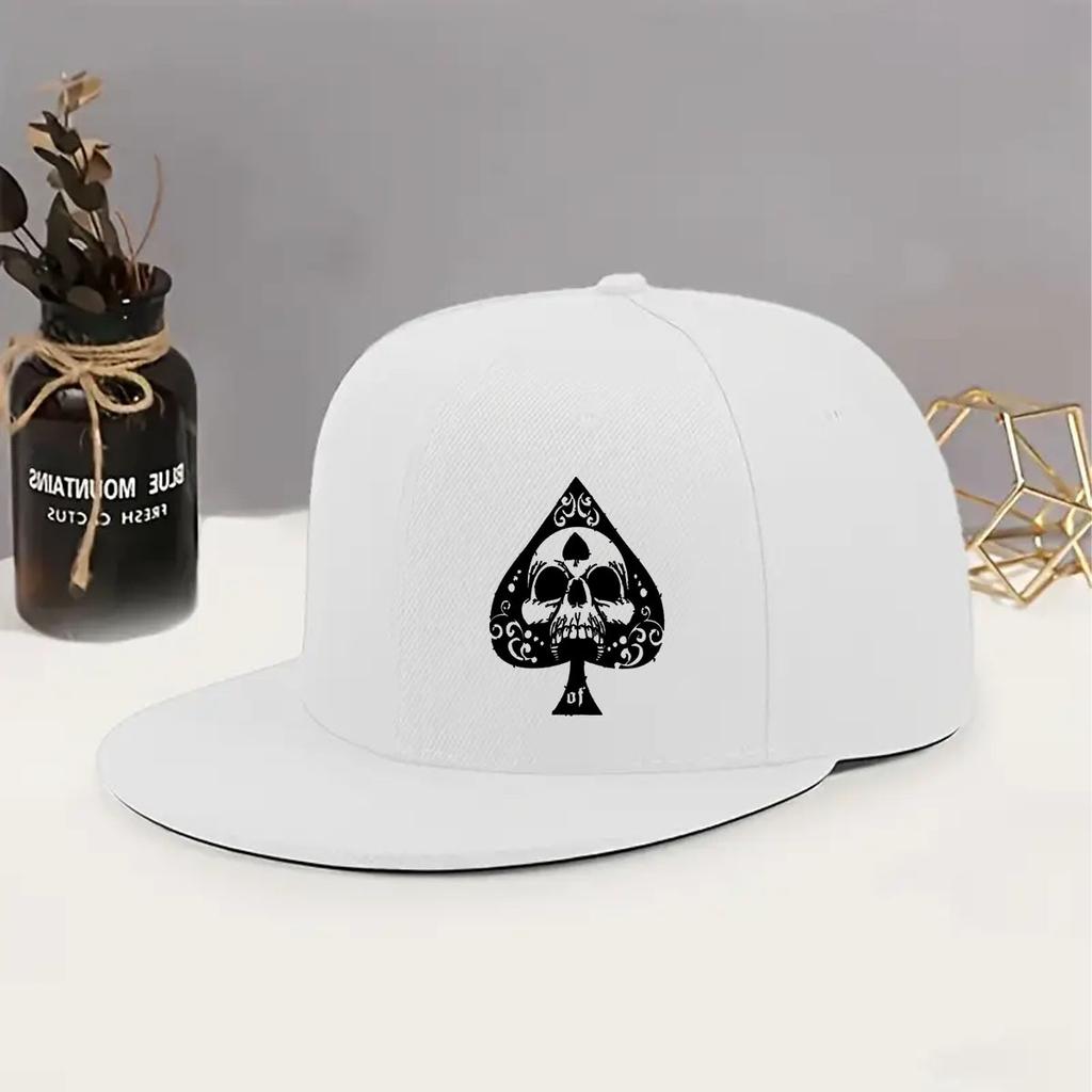 Ace of Spades Skull Graphic Unisex Baseball Cap Casual Polyester Woven Flat Brim Hat