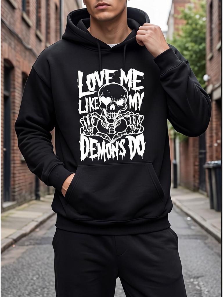 unisex Printed Hoodie - American Dark Style Skull Print Hoodie, Available with Front-only or Double-sided Printing, Lightweight and Breathable, Suitab