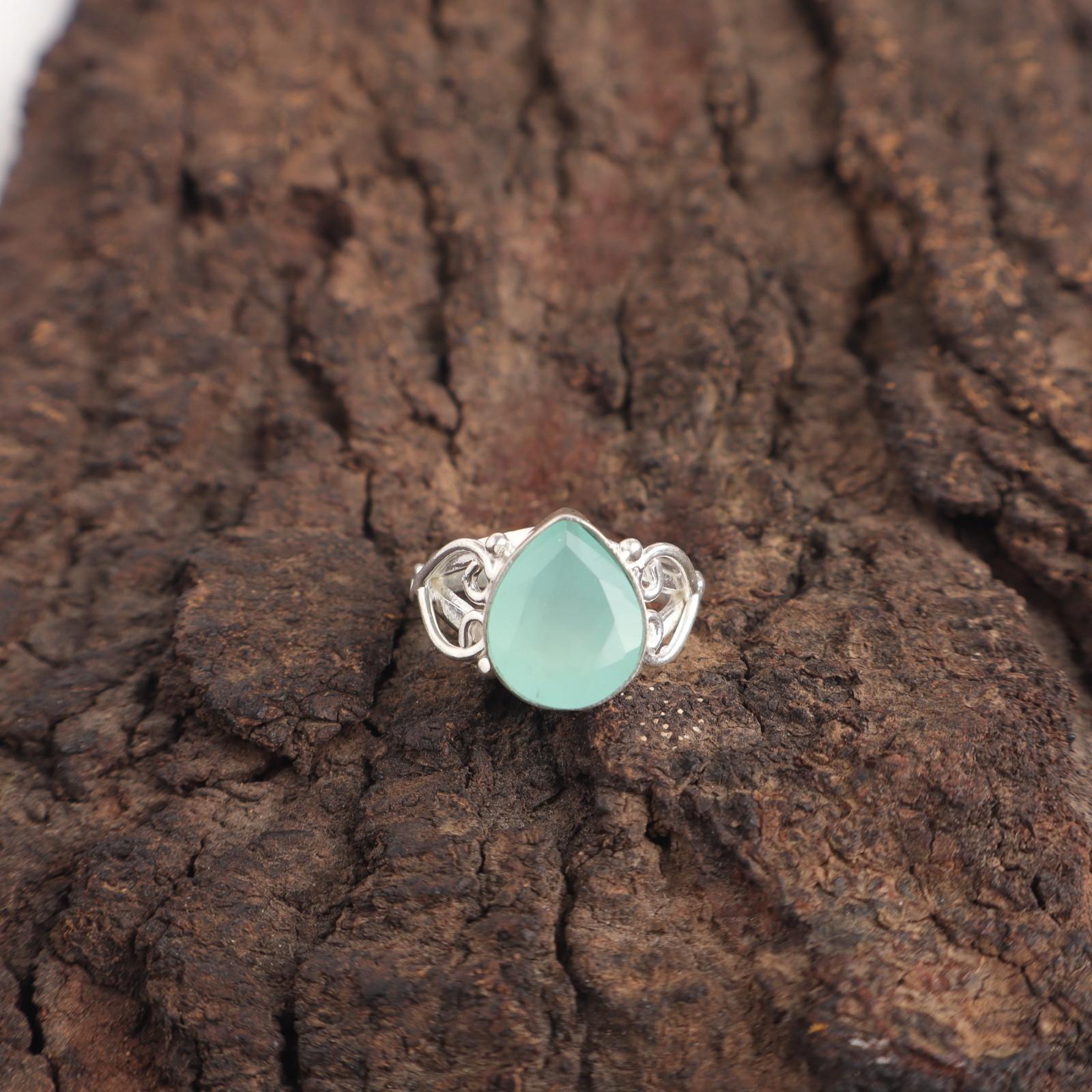 

Аква Халцедон Камень Стерлинговое Серебро Подарок Жене Украшения Кольцо Вечности Ручной Работы RR-46-8 8