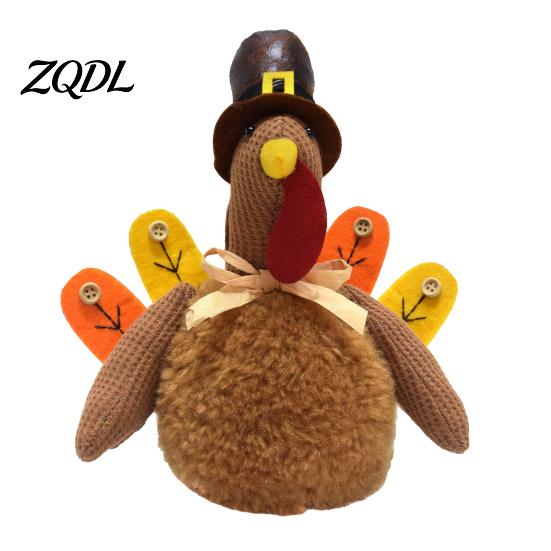 Decorative Turkey Toy Plush for Thanksgiving, Harvest Festival Fall Stuffed Theme Decor with Pilgrim Hat, Plushie Table Centerpiece Decoration