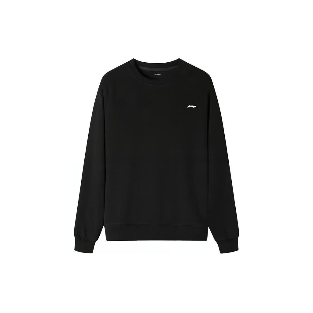 LiNing Solid Color Brand Logo Loose Casual Pullover Round Neck Sweatshirt Men sweatshirt Black AWDTC73-1